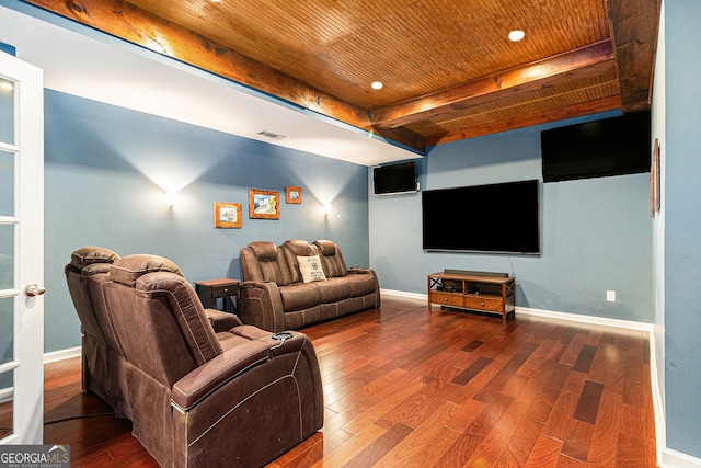 139 Ardsley Run, Canton, GA 30115 - home theater room with a wooden ceiling with exposed beams, wood finished floors, and recessed lighting