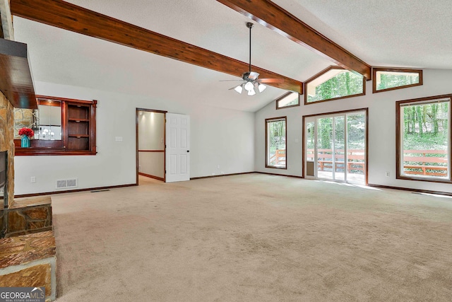 337 Andrew Bailey Rd, Sharpsburg, GA 30277 - unfurnished living room with ceiling fan, light colored carpet, and a textured ceiling