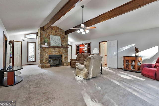 337 Andrew Bailey Rd, Sharpsburg, GA 30277 - carpeted living area with a ceiling fan and a fireplace