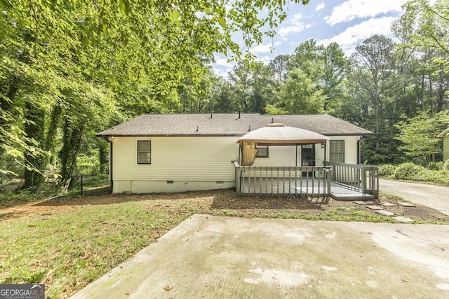 522 Wilderness Dr, Macon, GA 31220 - view of front of property featuring crawl space, a gazebo, a patio, and a wooden deck