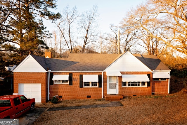 603 E Main St, Thomaston, GA 30286 - ranch-style house with crawl space, a garage, brick siding, a chimney, and asphalt driveway