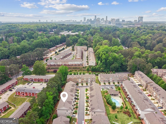 bird's eye view with a city view