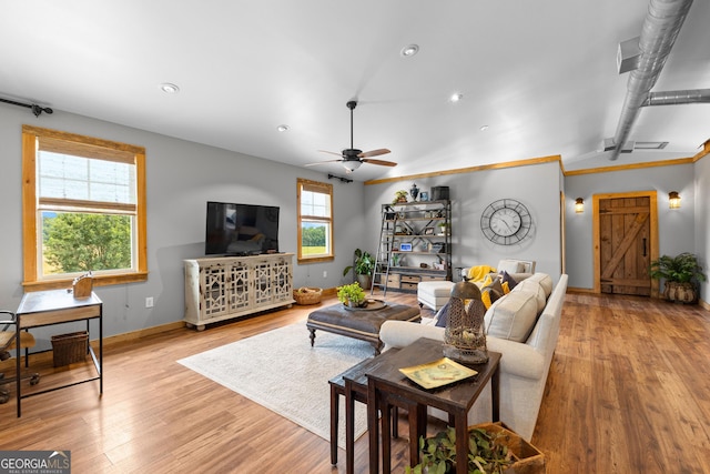 290 Weldon Rd, Fayetteville, GA 30215 - living area featuring a ceiling fan, visible vents, baseboards, recessed lighting, and light wood-style flooring