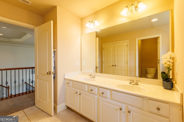 full bath with a sink, tile patterned flooring, toilet, and visible vents