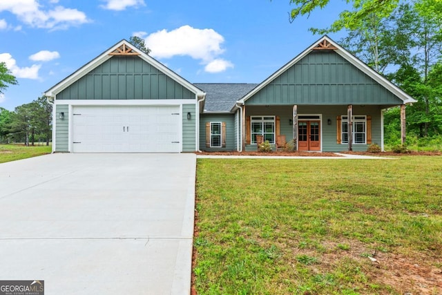 1515 Cabin Creek Trl, Griffin, GA 30223 - craftsman-style home featuring a front yard, board and batten siding, concrete driveway, an attached garage, and a porch