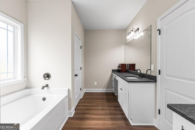 1515 Cabin Creek Trl, Griffin, GA 30223 - bathroom featuring vanity, baseboards, a garden tub, and wood finished floors