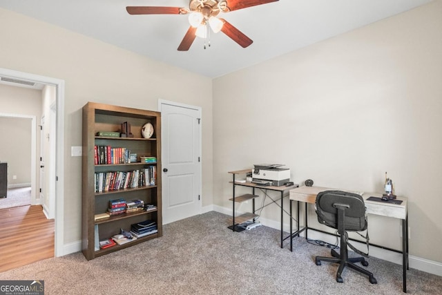 1515 Cabin Creek Trl, Griffin, GA 30223 - carpeted office with baseboards, ceiling fan, and visible vents