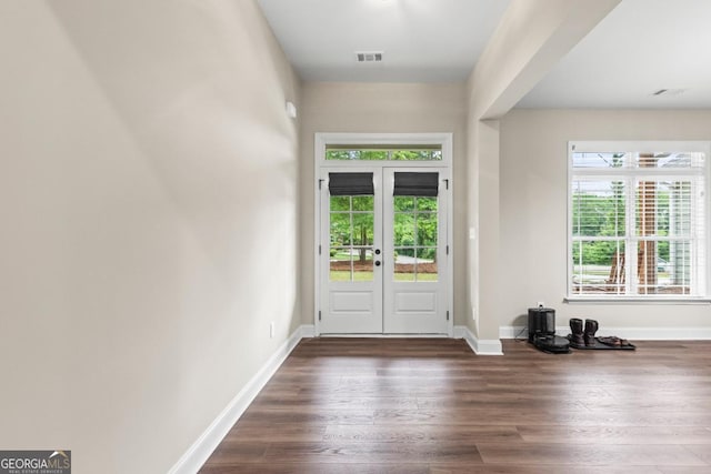 1515 Cabin Creek Trl, Griffin, GA 30223 - doorway to outside featuring visible vents, baseboards, wood finished floors, and french doors