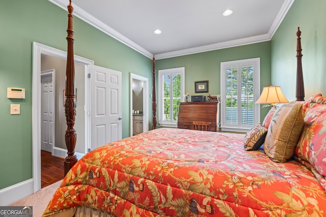 160 Evans Dr, Bogart, GA 30622 - bedroom featuring crown molding, recessed lighting, baseboards, and wood finished floors