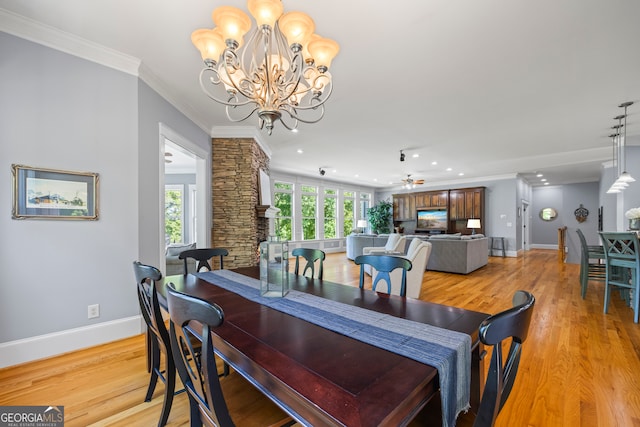 160 Evans Dr, Bogart, GA 30622 - dining space with a chandelier, baseboards, ornamental molding, light wood finished floors, and recessed lighting