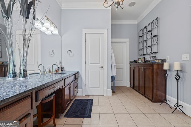 160 Evans Dr, Bogart, GA 30622 - bathroom with a chandelier, ornamental molding, tile patterned flooring, vanity, and baseboards