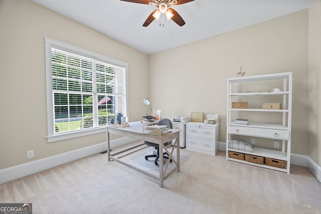 160 Evans Dr, Bogart, GA 30622 - office with a ceiling fan, baseboards, and light colored carpet