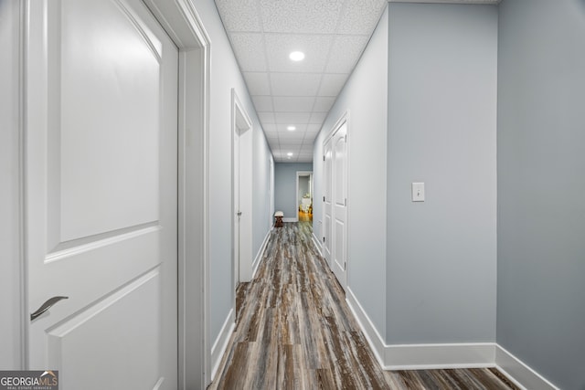 160 Evans Dr, Bogart, GA 30622 - corridor with recessed lighting, dark wood-style flooring, a drop ceiling, and baseboards