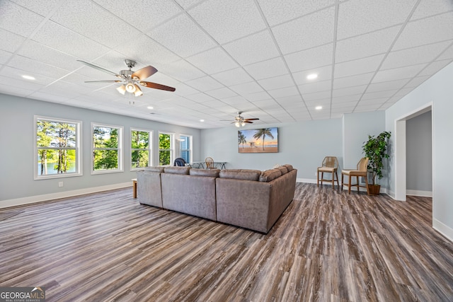 160 Evans Dr, Bogart, GA 30622 - living area with ceiling fan, dark wood-style flooring, baseboards, and recessed lighting