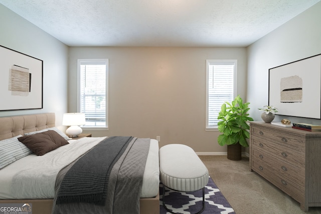 744 Brittany Ct, Stone Mountain, GA 30083 - bedroom with multiple windows, a textured ceiling, light carpet, and baseboards