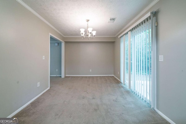 744 Brittany Ct, Stone Mountain, GA 30083 - carpeted spare room with a chandelier, ornamental molding, and a textured ceiling