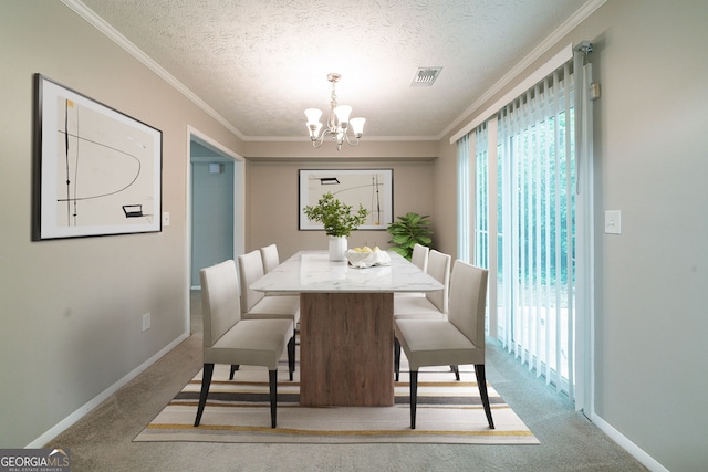 744 Brittany Ct, Stone Mountain, GA 30083 - carpeted dining room with baseboards, a chandelier, visible vents, and a textured ceiling