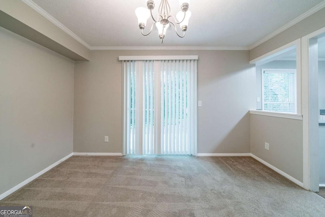 744 Brittany Ct, Stone Mountain, GA 30083 - spare room with carpet flooring, crown molding, a chandelier, and baseboards