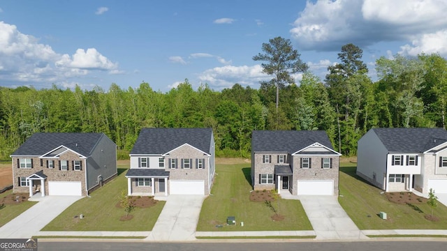 birds eye view of property featuring a forest view and a residential view
