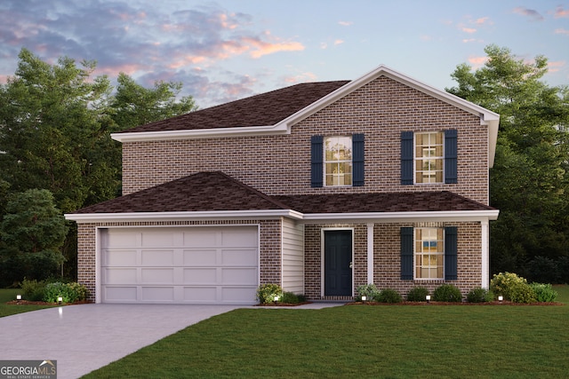 404 Clayton Scott St, Warner Robins, GA 31088 - traditional-style home featuring brick siding, concrete driveway, a front lawn, and a shingled roof