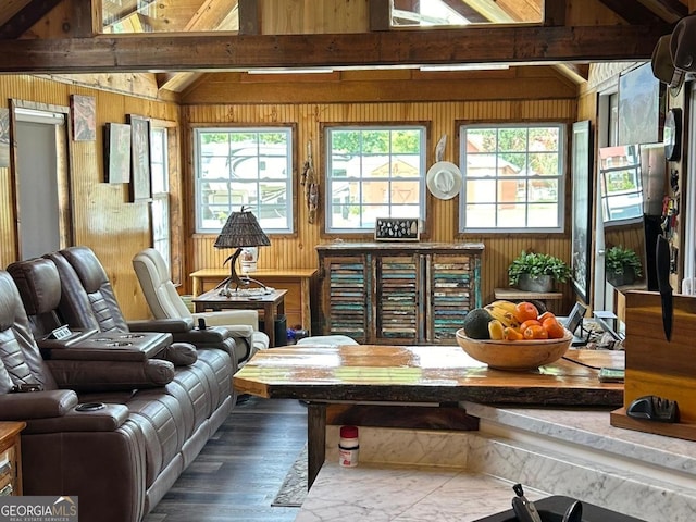 interior space featuring beam ceiling