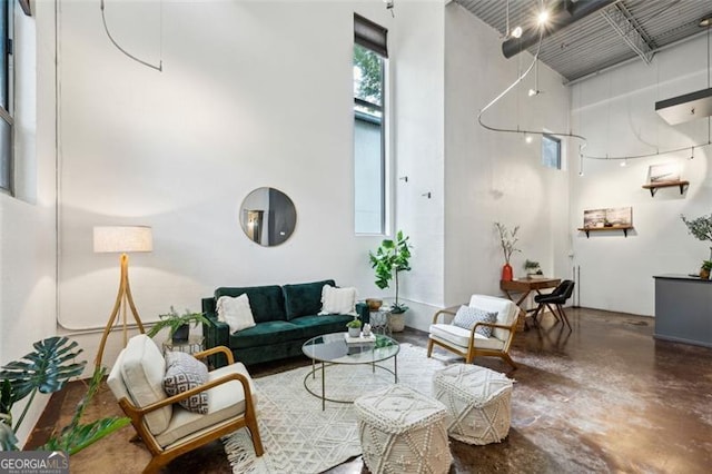 195 Arizona Ave Unit 104, Atlanta, GA 30307 - living area with a towering ceiling and concrete flooring