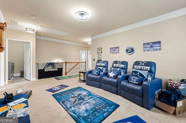 3755 Lake Haven Way, Atlanta, GA 30349 - carpeted cinema featuring crown molding
