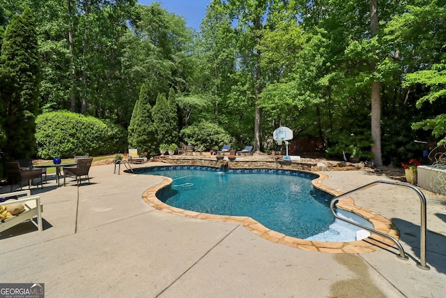 121 Ridge View Dr, Ball Ground, GA 30107 - swimming pool with a patio area and view of scattered trees