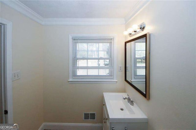 1616 W Kellogg Cir, Douglasville, GA 30134 - bathroom with visible vents, ornamental molding, and vanity