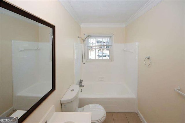 1616 W Kellogg Cir, Douglasville, GA 30134 - full bath featuring ornamental molding, toilet, baseboards, washtub / shower combination, and tile patterned floors