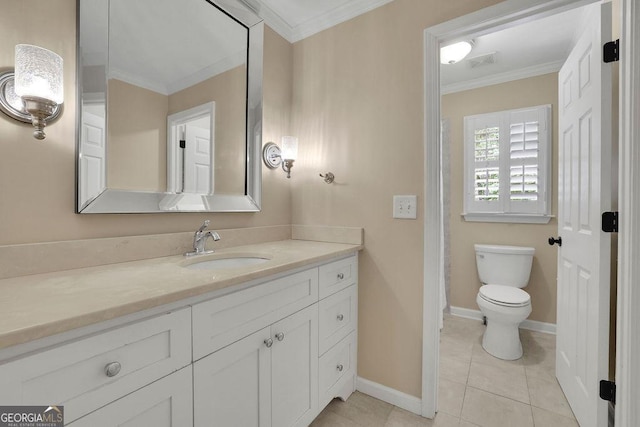4810 Duncans Lake Dr, Buford, GA 30519 - full bath with crown molding, vanity, baseboards, tile patterned flooring, and toilet