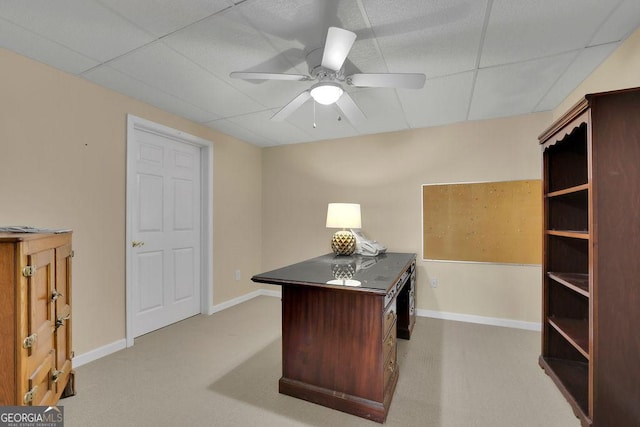 4810 Duncans Lake Dr, Buford, GA 30519 - office space featuring a ceiling fan, light carpet, a drop ceiling, and baseboards