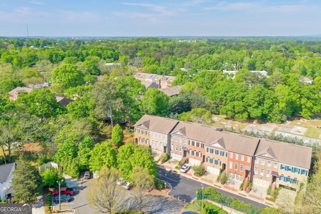 bird's eye view featuring a view of trees
