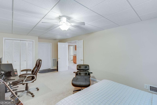 3238 Sharp Creek Ln, Buford, GA 30519 - bedroom with visible vents, carpet, a paneled ceiling, and a closet