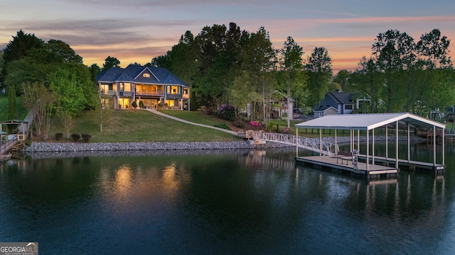 703 Cherokee Hls, Hiawassee, GA 30546 - dock area with a water view and a lawn