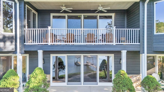703 Cherokee Hls, Hiawassee, GA 30546 - property entrance with a ceiling fan and a balcony