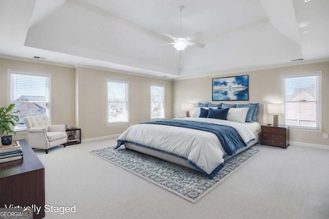 198 Grandmar Chase, Canton, GA 30115 - carpeted bedroom featuring a tray ceiling, visible vents, and multiple windows