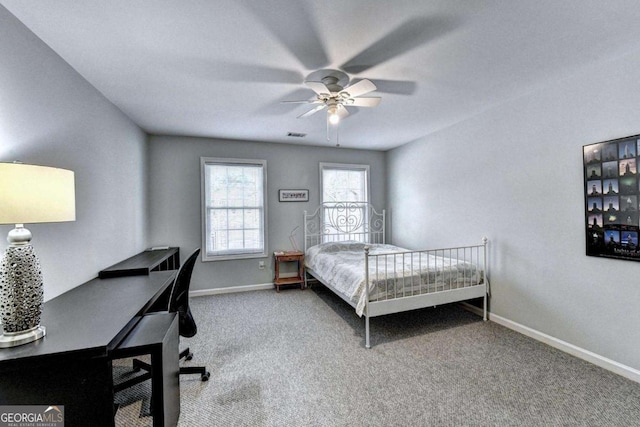2695 Ridge Run Trl, Duluth, GA 30097 - bedroom with baseboards, a ceiling fan, carpet flooring, and visible vents