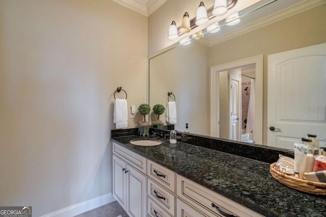 431 Tralee Ct, Statham, GA 30666 - full bath featuring vanity, ornamental molding, and tile patterned flooring