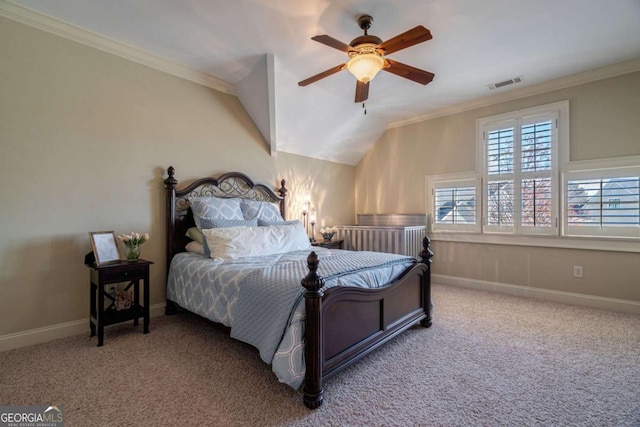 431 Tralee Ct, Statham, GA 30666 - bedroom featuring crown molding, carpet flooring, ceiling fan, and vaulted ceiling