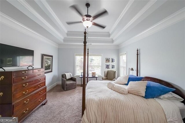 17 Lexington Ct, Dallas, GA 30157 - bedroom with carpet floors, a raised ceiling, crown molding, and ceiling fan