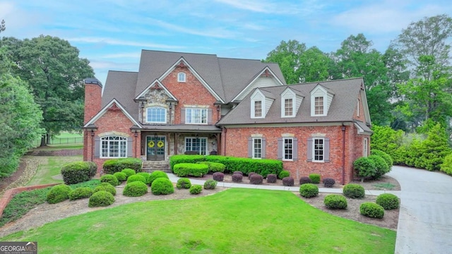 1898 Sam Snead Dr, Braselton, GA 30517 - craftsman inspired home with french doors, a chimney, a front lawn, and brick siding