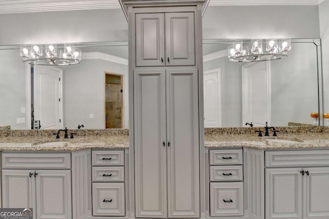 1898 Sam Snead Dr, Braselton, GA 30517 - bathroom with an inviting chandelier, two vanities, and a sink