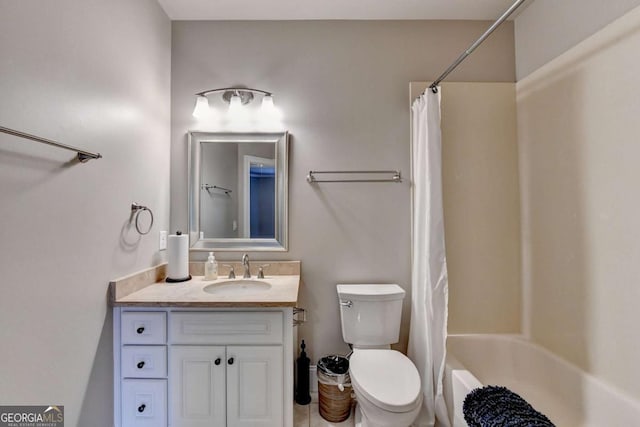 1898 Sam Snead Dr, Braselton, GA 30517 - bathroom with vanity, shower / bath combination with curtain, and toilet