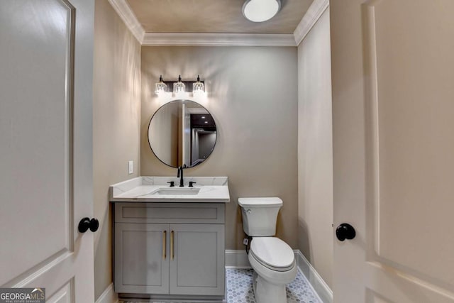 1898 Sam Snead Dr, Braselton, GA 30517 - bathroom with vanity, ornamental molding, toilet, baseboards, and tile patterned floors