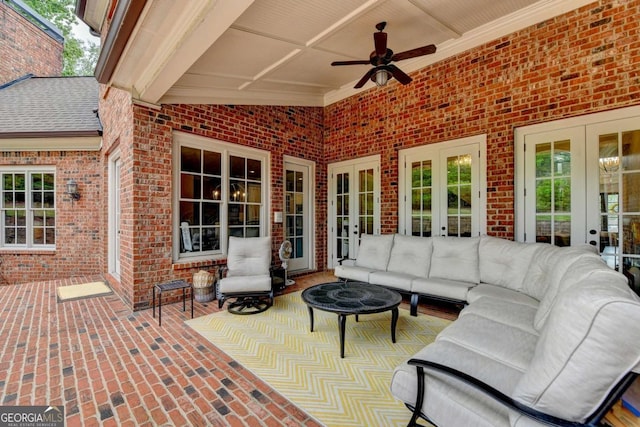1898 Sam Snead Dr, Braselton, GA 30517 - view of patio featuring ceiling fan, french doors, and an outdoor hangout area
