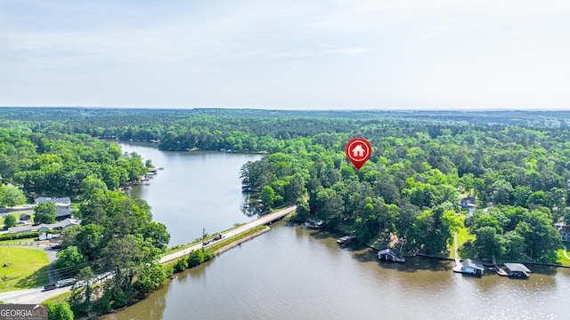 100 Tanglewood Rd, Eatonton, GA 31024 - aerial view featuring a water view and a wooded view