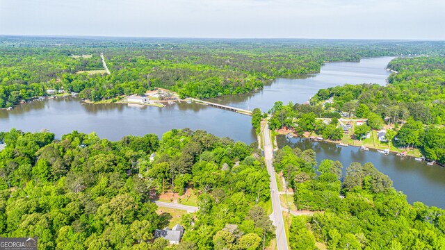 100 Tanglewood Rd, Eatonton, GA 31024 - drone / aerial view featuring a water view and a view of trees