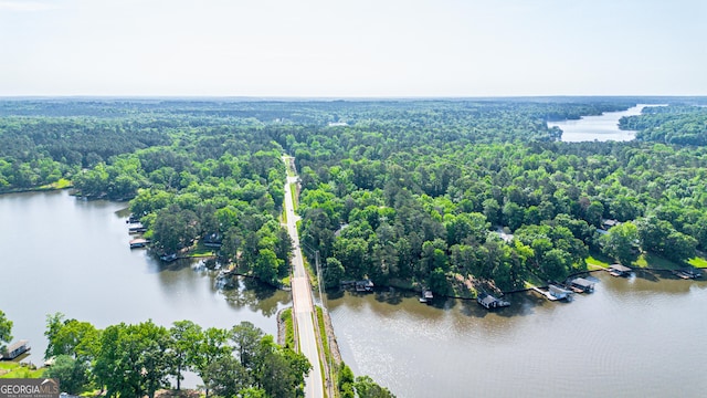 100 Tanglewood Rd, Eatonton, GA 31024 - birds eye view of property with a water view and a wooded view