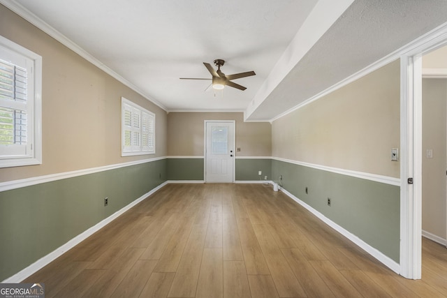 3813 Wingate Dr, Columbus, GA 31909 - interior space featuring baseboards, ornamental molding, a ceiling fan, and wood finished floors